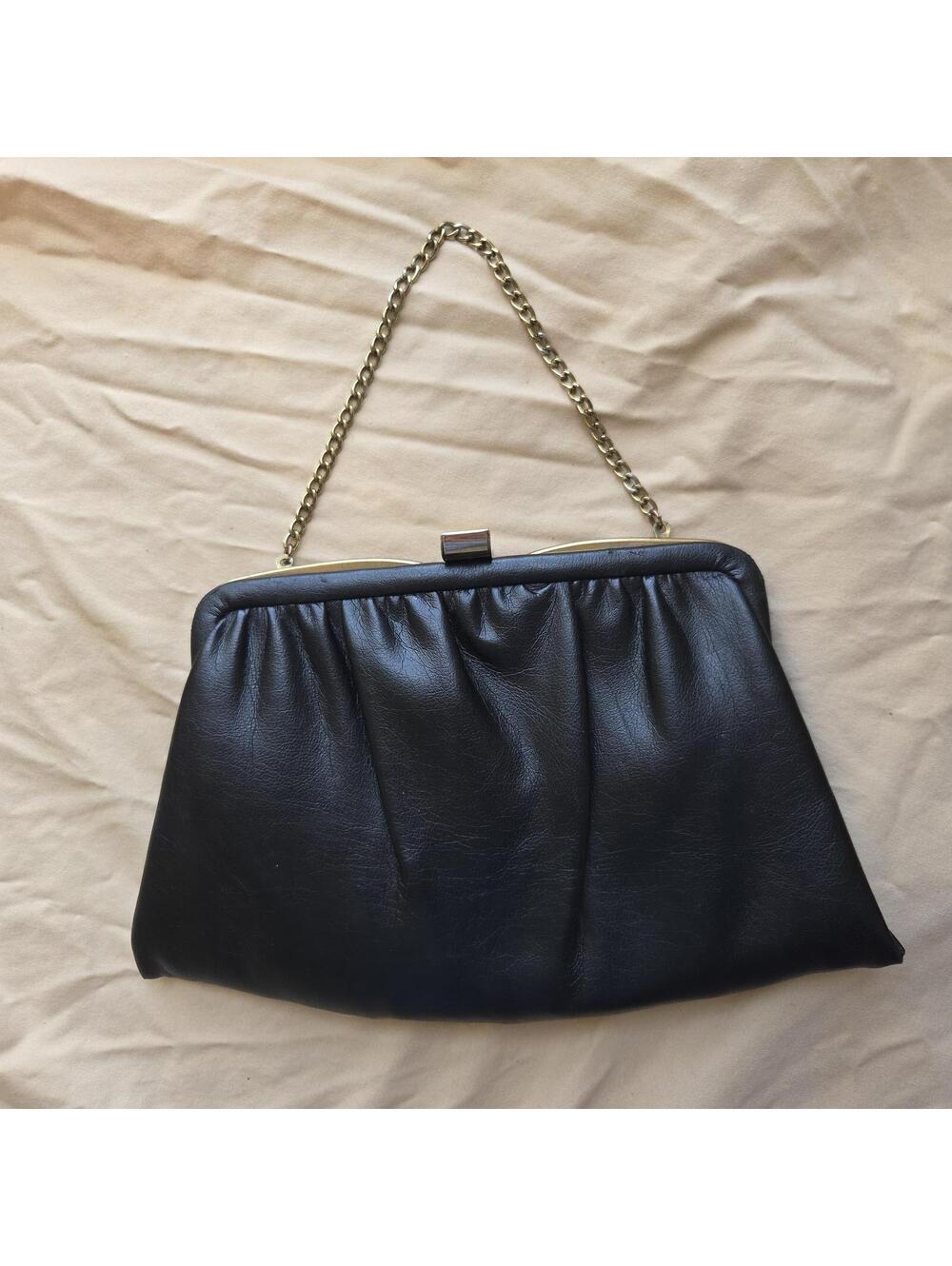 Vintage Black Leather Clutch Handbag Minimalist